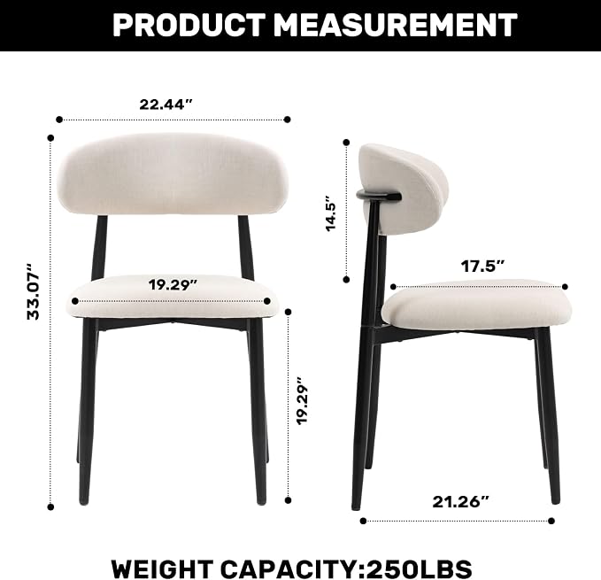 UVV Dining Chairs Set of 4, Metal Kitchen Chairs with Modern Fabric Upholstered for Dining Room, Beige