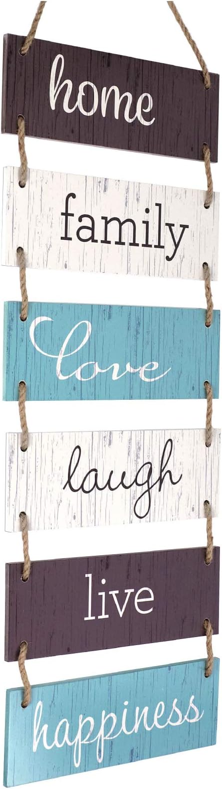 EXCELLO GLOBAL PRODUCTS Large Hanging Wall Sign: Rustic Wooden Decor (Home, Family, Love, Laugh, Live, Happiness) Hanging Wood Wall Decoration (11.75" x 32")