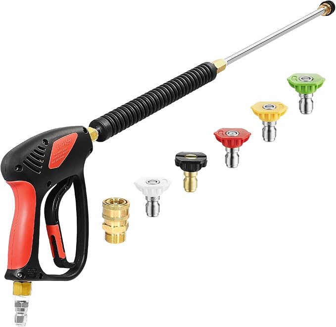 TOOLCY Pressure Washer Gun, Adjustable Power Washer Swivel Gun and Extension Wand, 4000 PSI, 7 GPM, M22-14mm to 3/8" Quick Connection, 5 Nozzle Tips, Fit Most Power Washer