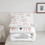 Rainbow Twin Bedding Sets For Girls, Kawaii Cloud Comforter Set 2 Pieces With 1 Pillow Case, Pink Love Heart Down Comforter For Kids Boys Women Adult, Hand Drawn Cartoon Rainbow Duvet Insert