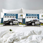 Children Police Car Comforter Set, 3D Car Pattern Down Comforter Twin Size for Kids Boys Girls Teens Bedroom, Cartoon Automobile Quilted Duvet, Decorative 2 Piece Bedding Set with Pillow Case