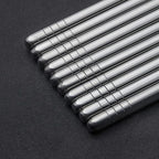 IQCWOOD 304 Stainless Steel Chopsticks 5 Pairs, Lightweight Non-Slip Metal Chopsticks Reusable, Stylish Korean Japanese Style, Dishwasher Safe 9.25" Restaurant Quality Gift Set for Family (Silver)
