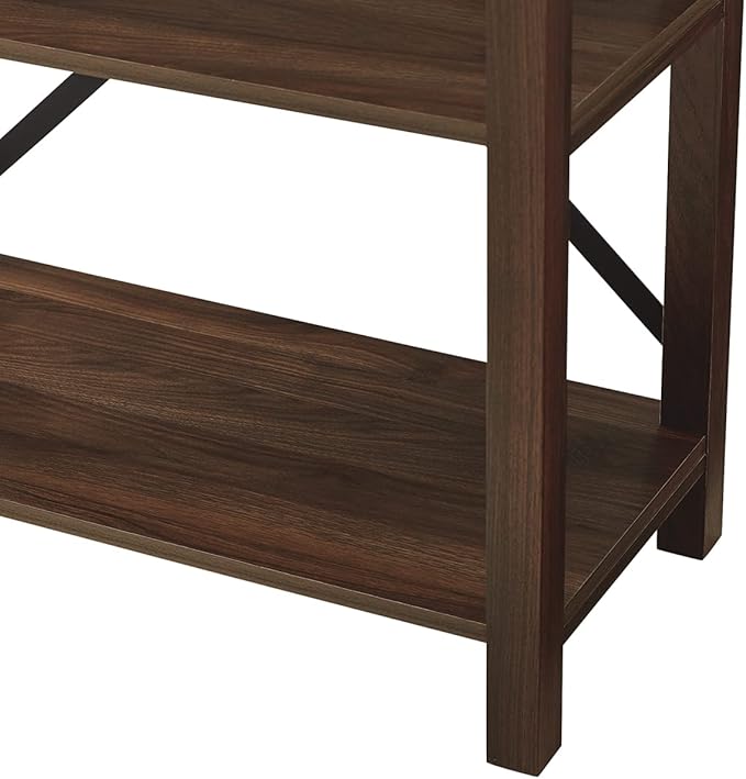 Walker Edison 4 shelves Andersen Urban Industrial Metal X Back Bookshelf, 64 Inch, Dark Walnut