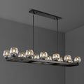 59 Inch Black Rectangle Wagon Wheel Chandeliers, Black Chandelier for Dining Room Over Table, Modern Crystal Long Chandelier, Farmhouse Large Linear Chandeliers for Kitchen Island