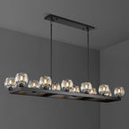 59 Inch Black Rectangle Wagon Wheel Chandeliers, Black Chandelier for Dining Room Over Table, Modern Crystal Long Chandelier, Farmhouse Large Linear Chandeliers for Kitchen Island