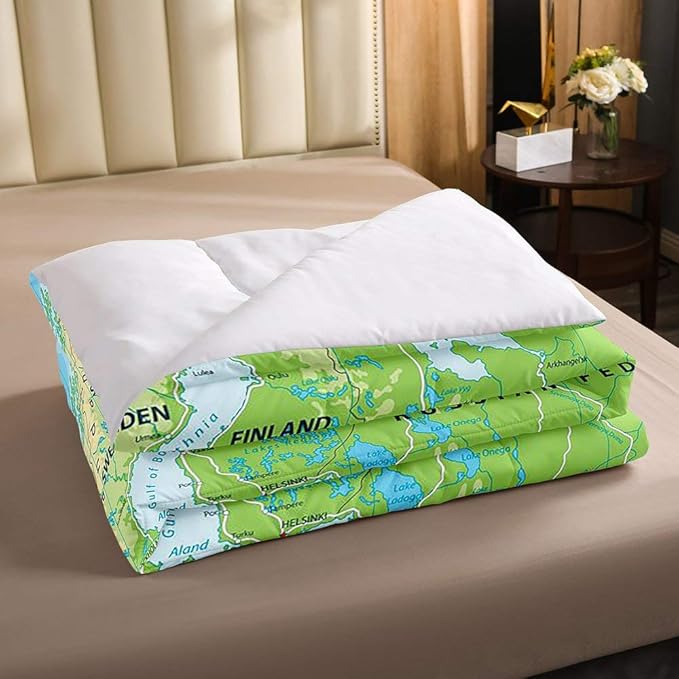 Erosebridal World Map Comforter Set Twin Size, Blue Ocean Bedding Set for Kids Boys Girls, Map of Various Countries Quilted Duvet Abstract Art Bedding Comforters Breathable Bedroom Decor
