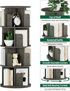 OTK Rotating Bookshelf, 360° Display Standing Book Shelf Organizer, 4 Tier Wooden Corner Bookshelves for Small Space, Small Bookcase Storage Rack for Kids' Room, StudyRoom, Bedroom, Black Oak