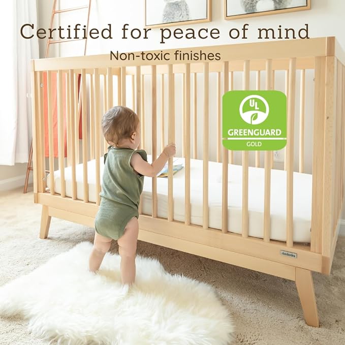 dadada Baby Soho 3-in-1 Convertible Crib to Toddler Bed – Wooden Crib Made in Italy, GREENGUARD Gold Certified Small Baby Crib – Baby-Safe Finish, Modern Design (Natural)