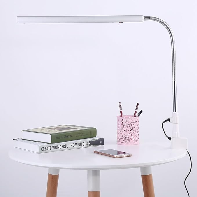 3 Types Desk Lamp with Clamp, Ultra Slim Desk Lamp, 360 Degree Rotation Metal Arm Eye Caring Lamp, for Reading, Study, Tattoo Light, Beauty Manicure