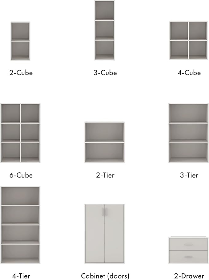 Apexa 3-Tier Cube Storage Organizer Shelves, Stackable Wood Bookcase Fits Cubby Bins for Organization, Dorm Teen Room Decor & Home Office, Greige