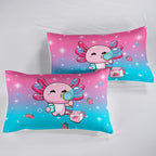Kawaii Axolotl Comforter,Pink Salamander Comforter Set for Kids Teens Girls,3Pcs Bedding Set Printed Comforter with 2 Pillowcases,Down Alternative,Soft and Lightweight(Pink，Twin Size)