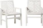 Walker Edison AZWC2VINWW Avalon Chevron Solid Acacia Wood Outdoor Chair, White Wash