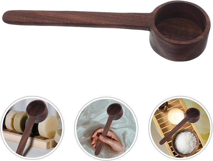 OUNONA Wooden Bath Salt Scoop with Long Handle for Comfortable Massage and Durability, for Home and Hotels, Coffee Color, Small Wooden Spoon for Salts