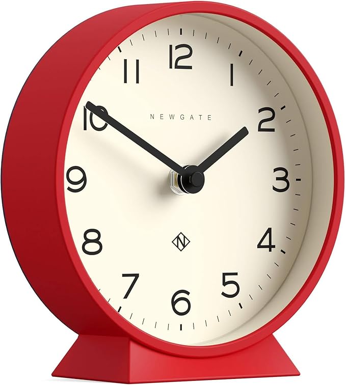 NEWGATE® M Mantel Echo Desk Clock | Modern Round Design | Red | Easy to Read Numbers | Contemporary Style for Desk, Table, Shelf or Bedside