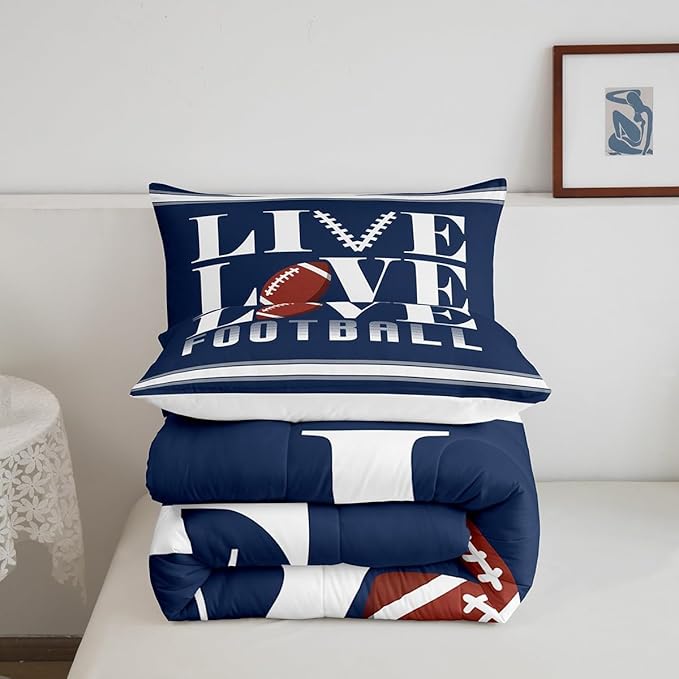 Feelyou Rugby Sports Bedding Set King Size Football Comforter Set for Kids Boys Girls Decor Soccer Ball Game Comforter Microfiber American Football Player Duvet Set Bedroom Quilt Set