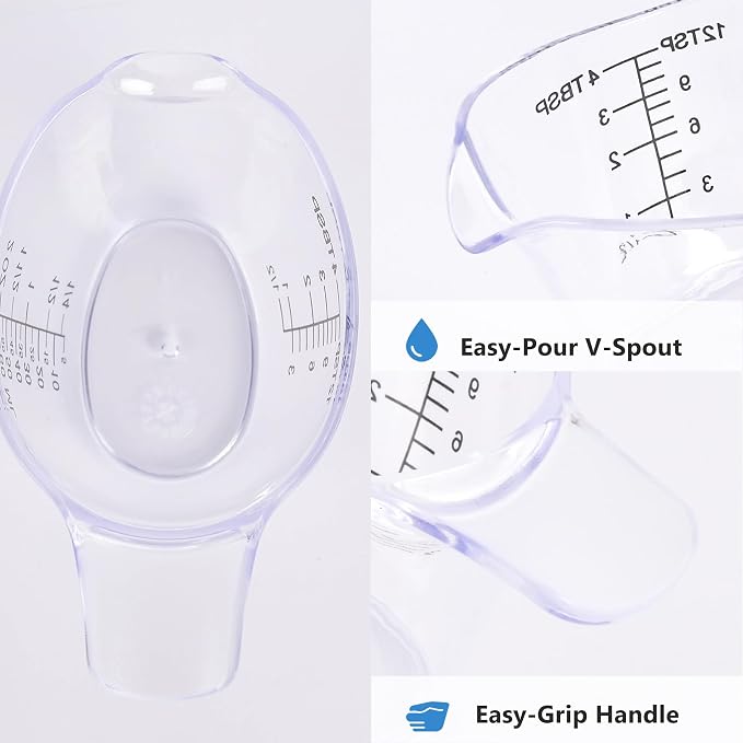 4 Pack Small Measuring Cups, 2oz/60ml Mini Measuring Cup with tsp/Tbsp/oz/ml Markings, Clear Easy-Read Scale for Kitchen, Resin, DIY, Beauty Mixing (4)