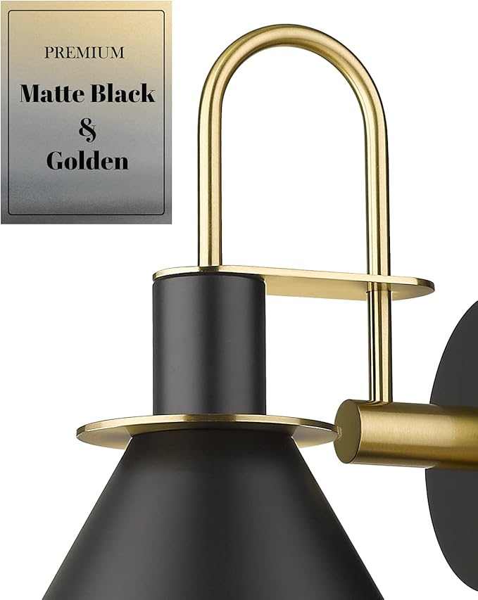 Wall Sconces Set of Two, HWH Modern Sconce Wall Lighting, 1-Light Gooseneck Barn Vanity Light, Industrial Wall Lamp for Bedroom Kitchen Bathroom, Black and Gold Finish, 5HZG56B-2L BK+BG