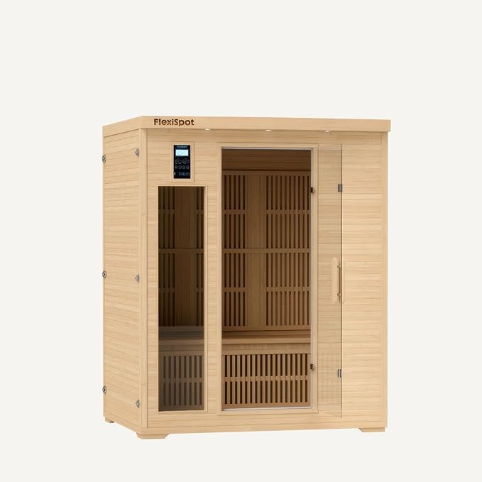 FLEXISPOT Far Infrared Sauna Room for Three Person, Canadian Hemlock Wood
