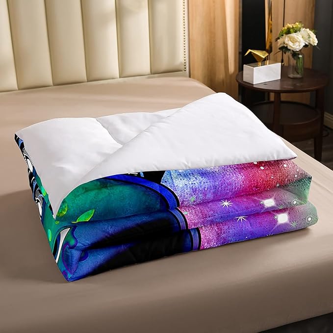Erosebridal Trippy Alien Comforter Set Twin, Boho Tie Dye Bedding Sets for Kids Teens Adult Galaxy Outer Space Down Comforter Psychedelic Hippie Skull Duvet Sets 2 Pieces with 1 Pillow Case
