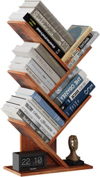 Tree Bookshelf, 5 -Tier Book Storage Organizer Shelves Floor Standing Bookcase, Wood Storage Rack for Office Home School Shelf Display for Cd/Magazine (Rustic Brown)