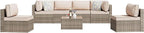 Shintenchi 7 Pieces Outdoor Patio Sectional Sofa Couch,Natural PE Wicker Furniture Conversation Sets with Washable Cushions & Glass Coffee Table for Garden, Poolside, Backyard (Khaki)