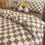 Wellboo Light Brown Plaid Comforter Sets Twin Women Men Cream Coffee and White Checkerboard Grid Bedding Comforters Cotton Boys Girls Modern Light Taupe Checkered Geometric Quilts Luxury Abstract Bed