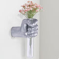 Silvery Wall Sculptures, Hand Vases Home Decor, Wall Mount Art Sculpture, Unique Wall Art Statue, Funky Flower Vase Decorations, Modern Eclectic Hanging Decor,Glass Test Tube Vase (Silvery)