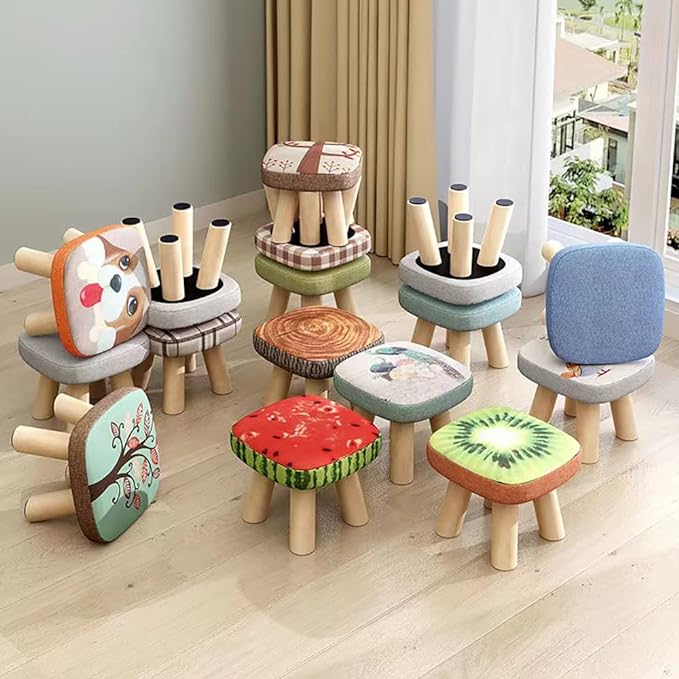 Solid Wood Stool Home Square Low Stool Cute Children's Sofa Stool Chair Fashion Cartoon Creative Small Stool for Kids and Adult, Changing Stool Coffee Table Stool, Bear 330lb (Tree Stump)
