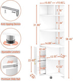 Corner Shelf 6-Tier Corner Bookcase with Drawer, Tall Corner Bookshelf Freestanding White Corner Cabinet Corner Shelves Stand for Wall Corner, Living Room, Home Office, Bedroom, Display Shelf