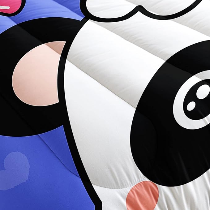Datura home Panda Comforter Bedding Set for Boys Girls Kids Teens,Cartoon Panda Blue Heart Kawaii Animal Theme with 1 Comforter and 2 Pillowcases(Panda Twin)