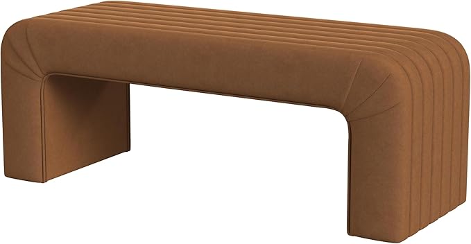 Modern Arch Channel Bedroom Bench Ottoman, 48" Entryway Bench and Shoe Rack, Soft Cushion Bench for Bedroom End of Bed, Ottoman Bench for Living Room, Bedroom, Entryway (Beach Rust Velvet)
