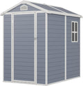 Storage Shed Plastic Outdoor Storage Shed Waterproof Container House with Lockable Door and Transparent Window for Garden, Lawn, Backyard, Patio (6x4FT)