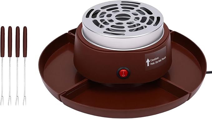 AUNMAS 2 in 1 Electric Smores Maker, Tabletop Roaster and Chocolate Fondue Pot with 4 Forks and Detachable Trays, for Indoor Family Gatherings and Holiday Parties (US Plug 110V)