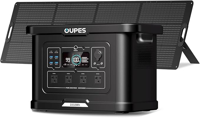 OUPES Exodus 2400 Solar Generator with a 240W Panel, 2400W / 2232Wh Portable Power Station with APP Control & UPS for RV, Home Backup, Professional Outdoor Use