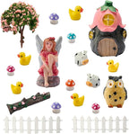 20Pcs Outdoor Miniature Fairy Garden Accessories Kit with Fairy House & Mini Resin Animals - Miniature Garden Decor Gifts for DIY Micro-Enthusiasts