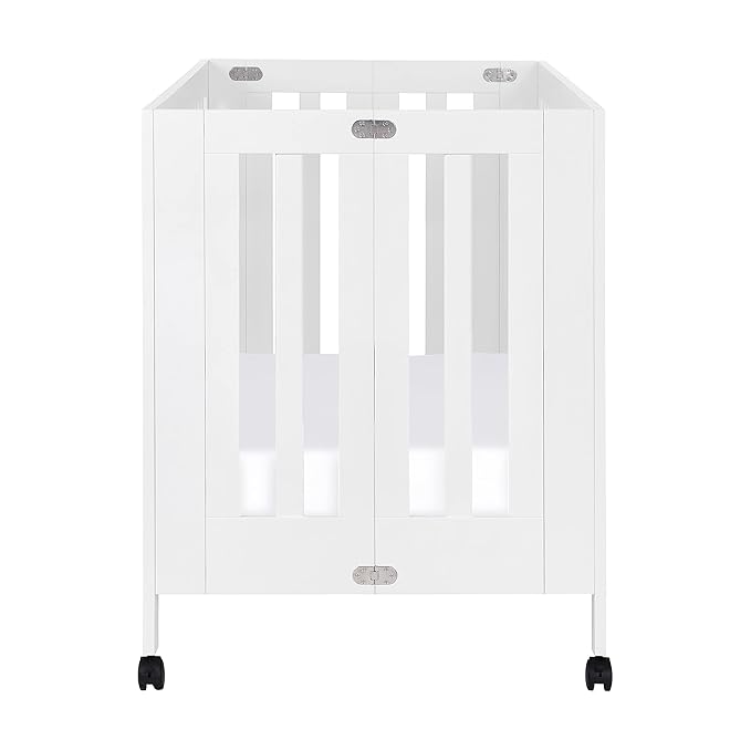 Babyletto Maki Full-Size 2-in-1 Portable Folding Crib with Toddler Bed Conversion Kit in White, Greenguard Gold Certified