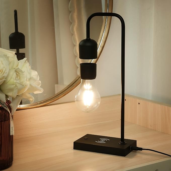 Floating Lamp with Wireless Phone Charger & LED Light Bulb Floating in The Air Freely Unique Magnetic Levitating Cloud Desk Lamp Home Decor & Gift for Friends Families