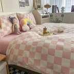 Wellboo Pink White Plaid Comforter Sets California King Women Men Bean Pink and White Checkerboard Grid Bedding Comforters Cal King Cotton Boys Girls Modern Dusty Pink Checkered Geometric Quilts