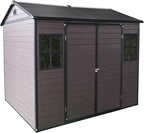 8x6 FT Outdoor Storage Shed, Resin Garden Shed with Thick Floor, Plastic Storage Shed with 2 Windows, Waterproof Outside Tool Shed with Lockable Hinged Doors for Backyard, Patio, Lawn, Brown