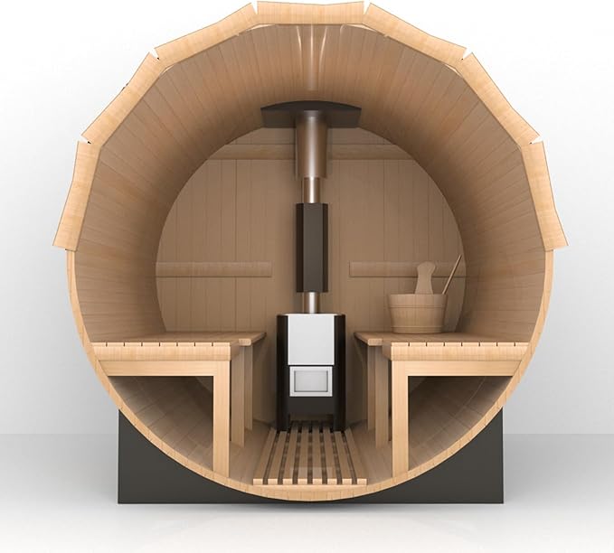 Smartmak Customized Outdoor Barrel Steam Sauna, 2-10 Person Canadian Hemlock/Red Cedar Traditional Wood Sauna Room with 220V ETL-Certified Heater, Backrest Headrest, Rocks, Light Accessories Included