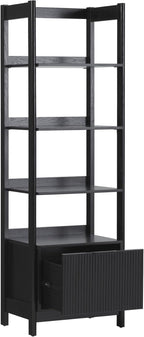 Walker Edison Modern Narrow Open Bookshelf Bottom, 22 Inch, One-Drawer Black