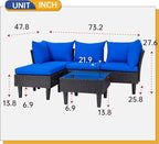 FDW 5 Pieces Patio Furniture Sets Outdoor Sectional Sofa Wicker Chair Rattan Conversation Set for Outdoor Backyard Porch Poolside Balcony Garden Furniture with Coffee Table,Blue Cushion