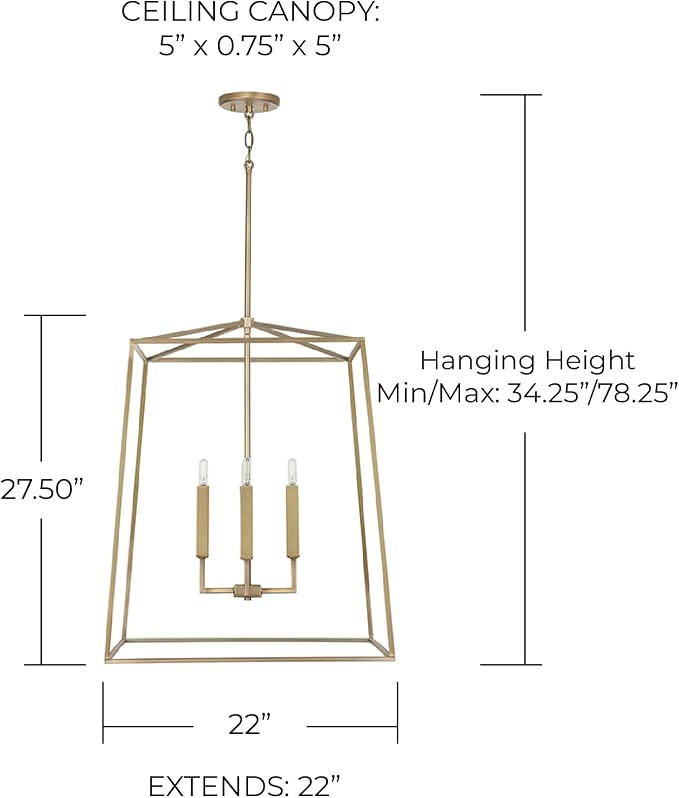 Capital Lighting 537643AD Thea Lantern Foyer Pendant, 4-Light 240 Total Watts, 28" H x 22" W, Aged Brass