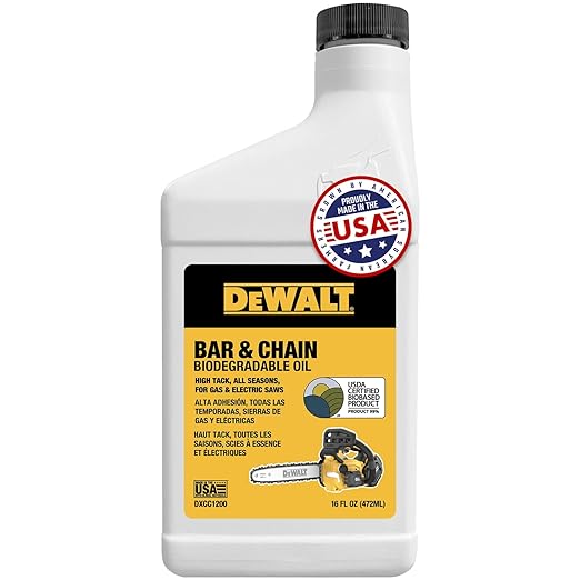 DEWALT – Biodegradable Bar & Chain Oil – Green, Eco-Friendly, Non-Toxic Professional Bar & Chainsaw Lubricant – Ultraclean All-Season Oil for Gas, Electric Saw, and Pole Saw, 16 oz