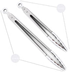2 Pack Silicone Kitchen Tongs – 9" & 12" Set, Heat Resistant up to 500°F, Non‑Stick Cookware Safe, Wavy Silicone Tips, BPA Free, Locking Clip & Hanging Loop, Light Grey