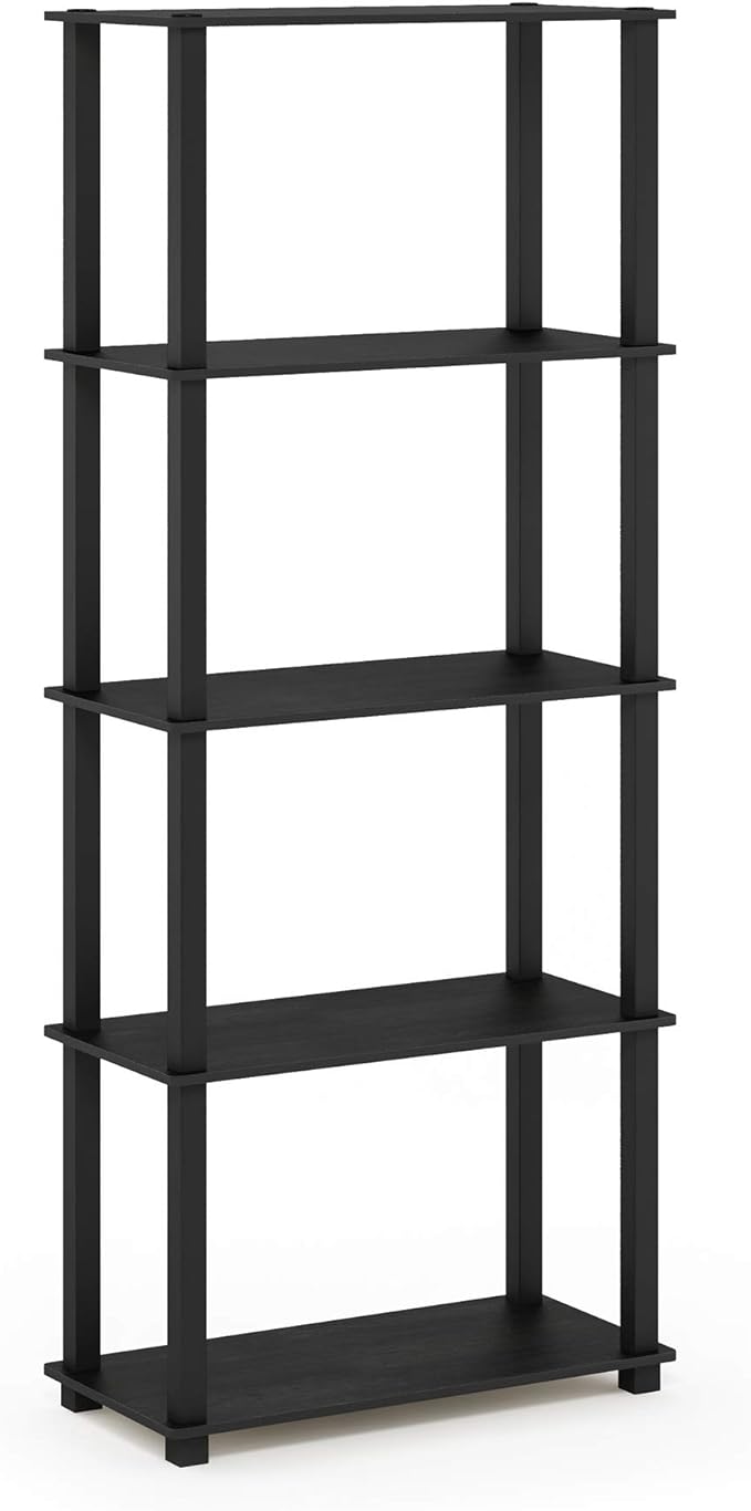 Furinno Turn-N-Tube 5-Tier Multipurpose Shelf / Display Rack / Storage Shelf / Bookshelf, Square Tubes, Americano/Black