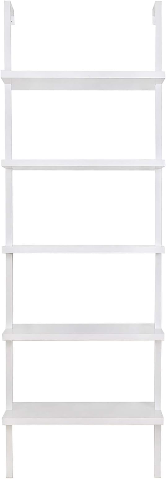 Nathan James 65506 Theo 5-Shelf White Modern Bookcase, Open Wall Mount Ladder Bookshelf with Industrial White Metal Frame, White