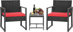 FDW Patio Furniture Sets 3 Piece Outdoor Bistro Set Wicker Patio Chairs Rattan Outdoor Furniture for Backyard Porch Poolside Lawn,Red Cushion
