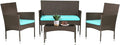 FDW 4 Pieces Patio Furniture Set Wicker Patio Conversation Set with Rattan Chair Loveseats Coffee Table for Outdoor Indoor Garden Backyard Porch Poolside Balcony,Brown Wicker/Blue Cushions