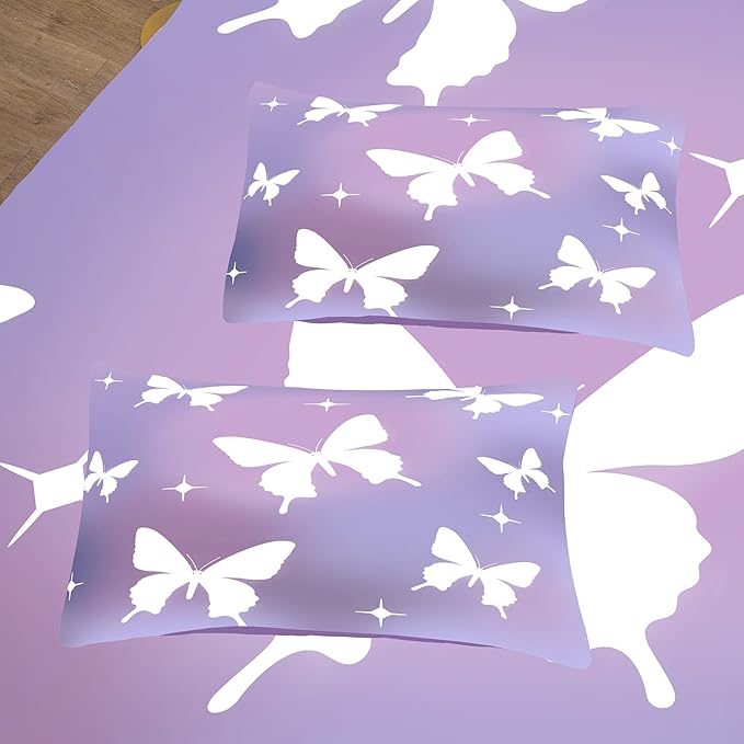 Tailor Shop Butterfly Comforter Sets Queen Size,Purple Butterfly Bedding Sets for Girls Kids Teens with 2 Pillowcase…